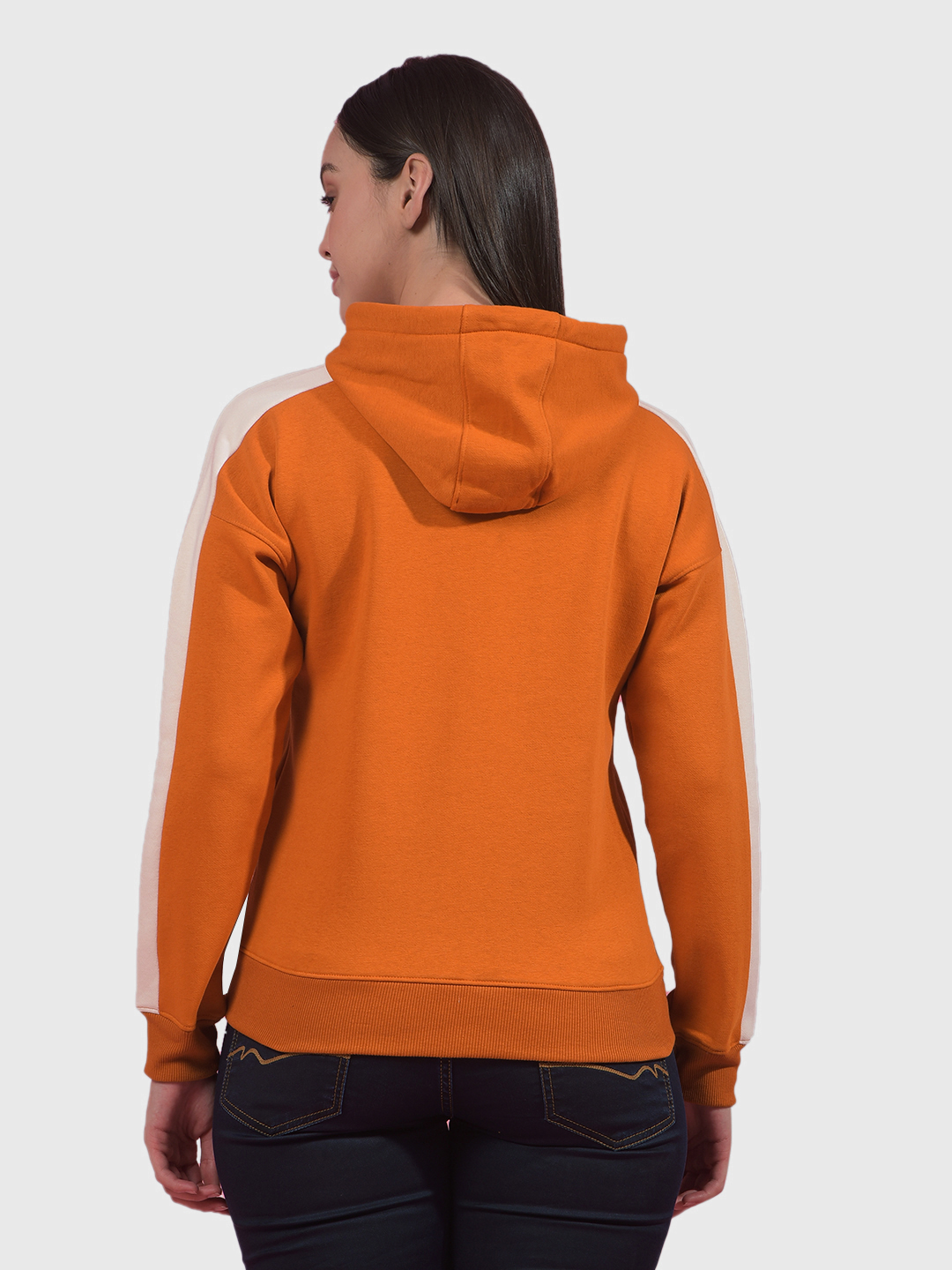 Numero Uno Women Apricot Color Block Hooded Sweatshirt